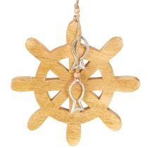 Article Volant Décoration Bois Naturel Poisson Argent Suspendu Ø21.5cm