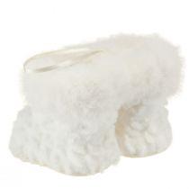 Article Décoration de Noël – Mini Bottes en Fausse Fourrure Blanc Crème 7 cm - Lot de 2