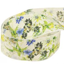 Article Ruban en tissu avec fleurs ruban décoratif vert bleu jaune 40mm 15m