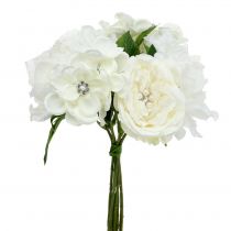 Bouquet décoratif blanc avec perles et strass 29 cm