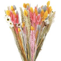 Article Bouquet de fleurs séchées et grains rose jaune bleu 55cm
