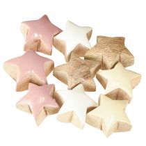 Article Décorations de Noël Étoiles bois Rose Blanc Jaune 3cm 9pcs