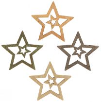 Article Décoration à disperser étoiles en bois de Noël 4 couleurs Ø4cm 72 pcs