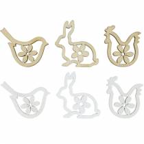 Article Décoration à disperser lapins, poules et oiseaux Décoration de Pâques en bois à disperser 72 pcs