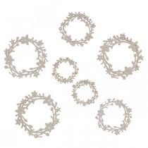 Article Décoration à parsemer couronne de fleurs en bois pièces à parsemer printemps blanc Ø3–5cm 24p