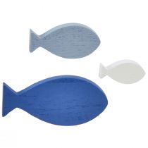 Article Décoration à disperser décoration en bois poisson bleu blanc maritime 3–8cm 24pcs