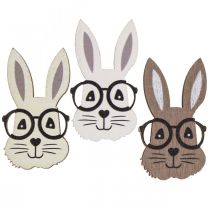 Article Décoration à disperser lapin en bois avec lunettes marron blanc 2,5×4,5cm 48 pcs