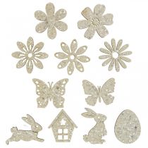 Article Bois de décoration à parsemer, pièces à parsemer printemps Pâques blanc 2–4cm 64p