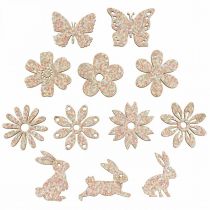 Article Bois de décoration à parsemer, pièces à parsemer printemps rose de Pâques 2–4cm 64p