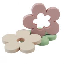 Article Décoration de table fleurs en bois décoration de table colorée 2 motifs Ø3cm 24 pcs