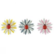 Décoration à disperser fleur de coccinelle feutre en bois couleur Ø4cm 48pcs