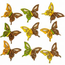 Article Décoration papillons en bois vert/jaune/orange 3×4cm 24 pcs