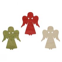 Décoration de Noël en bois ange rouge vert naturel 5x3,5cm 48p