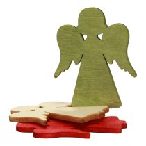 Décoration de Noël en bois ange rouge vert naturel 5x3,5cm 48p