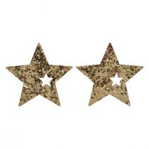 Article Décoration à disperser étoiles en bois de Noël paillettes d&#39;or naturel 5cm 72 pcs