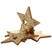 Décoration à disperser Noël bois étoiles nature or paillettes 5cm 72p