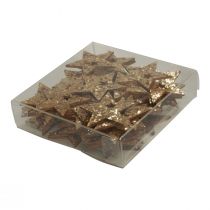Article Décoration à disperser étoiles en bois de Noël paillettes d'or naturel 5cm 72 pcs
