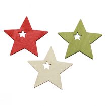 Article Décoration de Noël étoiles en bois rouge naturel vert 5cm 72 pcs