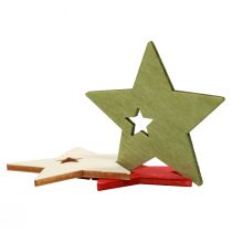 Décoration à disperser Noël étoiles en bois rouge vert naturel 5cm 72p