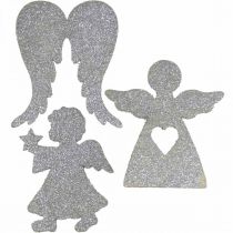 Article Décoration à parsemer Décoration ange de Noël paillettes argentées H8cm 24pcs