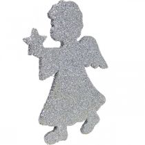 Article Décoration à disperser Décoration ange de Noël paillettes argentées H8cm 24 pcs