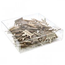 Article Couronne de décoration à disperser Noël en bois pailleté B4cm 72 pcs