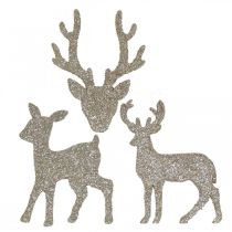 Article Décoration à parsemer Décoration de cerf de Noël paillettes dorées 6×8cm 24p
