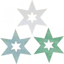Article Décoration d&#39;étoiles en bois Décoration de Noël Vert H4cm 72 pcs