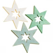 Article Décoration d&#39;étoiles en bois Décoration de Noël Vert H4cm 72 pcs