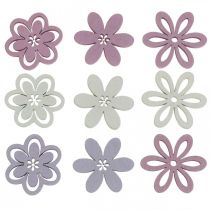 Article Fleurs en bois parsemée décoration fleurs violet/rose/blanc Ø3.5cm 48p