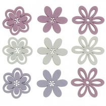 Article Fleurs en bois fleurs de décoration dispersées violet/rose/blanc Ø3,5cm 48 pcs