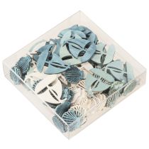 Article Déco en bois Coquillage, bateau Bleu et blanc, 2,5/4cm, 72p