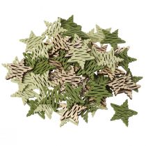 Article Pièces à disperser étoiles nature vert Noël bois Ø4cm 72 pcs