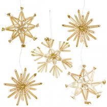 Article Set d&#39;étoiles en paille pailletées dorées décorations de Noël Ø6cm 24 pcs