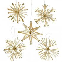 Article Set d&#39;étoiles en paille pailletées dorées décorations de Noël Ø8cm 24 pcs