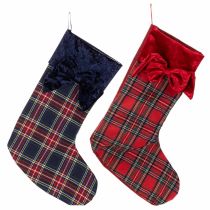 Article Botte de Père Noël à carreaux avec nœud pour la suspendre, 43 cm, 2 pièces