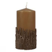 Article Bougie pilier branches décor bougie marron caramel 150/70mm 1 pièce