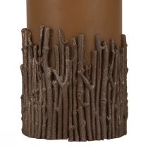 Article Bougie pilier branches décor bougie marron caramel 150/70mm 1pc
