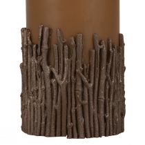 Article Bougie pilier branches décor bougie marron caramel 150/70mm 1 pièce
