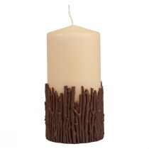 Article Bougie pilier branches décor bougie rustique beige 150/70mm 1 pièce