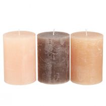 Article Bougies piliers bougies marron 3 couleurs 70x100mm 12 pcs