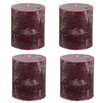 Article Bougies piliers couleur bordeaux, 70 x 80 mm, lot de 4, pour une décoration élégante et une longue durée de combustion