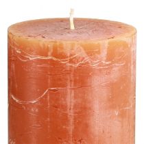Article Bougies piliers coucher de soleil orange foncé, 85 x 120 mm, lot de 2, teintées dans la masse, pour une décoration chaleureuse.