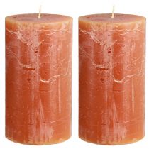 Article Bougies piliers, lot de 2, orange foncé, 85 x 150 mm, couleur unie, longue durée de combustion – bougies décoratives pour les espaces de vie, les fêtes et les ambiances romantiques