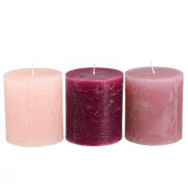 Article Bougies piliers uni 3 couleurs Berry 70×80mm 12 pcs