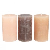 Article Bougies piliers uni 3 couleurs marron 70×120mm 12 pcs