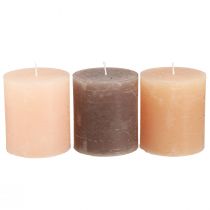 Article Bougies piliers unies 3 couleurs marron 70×80mm 12 pcs