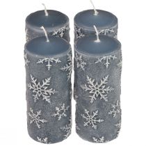 Article Bougies piliers bougies bleues flocons de neige 150/65mm 4pcs