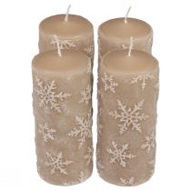 Article Bougies piliers bougies beiges flocons de neige 150/65mm 4pcs