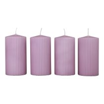 Article Bougies piliers bougies rainurées lilas décoration 70/130mm 4pcs